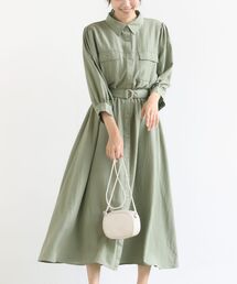 rps | ベルト付きミリタリー７分袖シャツワンピース(シャツワンピース)