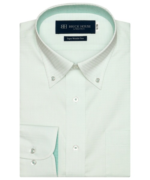 TOKYO SHIRTS(トウキョウシャツ)の「形態安定ノーアイロン ボタンダウン 長袖ビジネスワイシャツ(ビジネスシャツ・メンズ・ライトグリーン・首回り47cm-裄丈86cm/首回り42cm-裄丈90cm/首回り47cm-裄丈90cm/首回り45cm-裄丈82cm/首回り45cm-裄丈86cm/首回り43cm-裄丈90cm/首回り39cm-裄丈88cm/首回り45cm-裄丈90cm)」の1枚目の写真