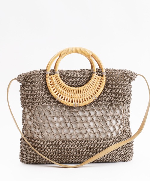 COOCO(クーコ)の「ラタン丸ハンドル×ペーパー2WAYバッグ/A4対応(かごバッグ・レディース・ブラウン/グレー系その他/ナチュラル/キャメル・9)」の1枚目の写真