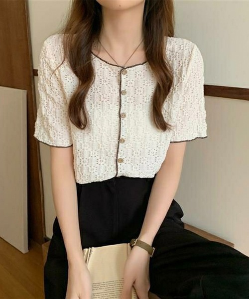 Chaco closet(チャコ クローゼット)の「フラワーレース配色コンパクトブラウス(シャツ/ブラウス・レディース・ホワイト/ライトブルー・FREE)」の15枚目の写真