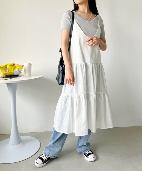CLEA（クレア）の「コットンティアードロングチュニック キャミワンピース（ワンピース・レディース・ホワイト/ブラック・FREE）」の9枚目の写真