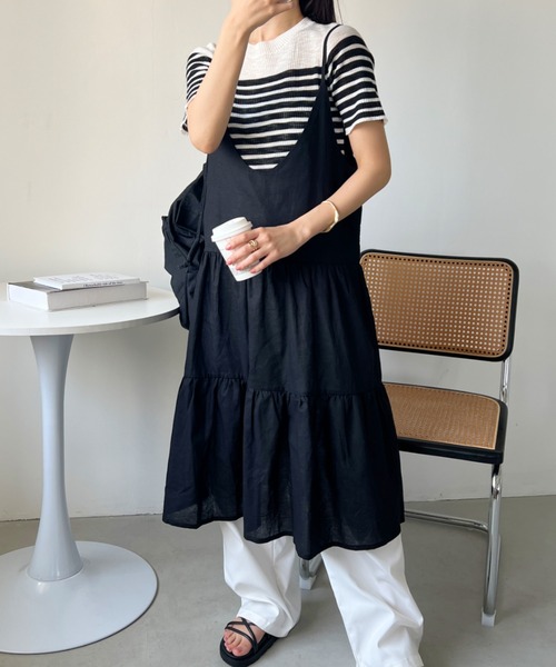 CLEA（クレア）の「コットンティアードロングチュニック キャミワンピース（ワンピース・レディース・ホワイト/ブラック・FREE）」の13枚目の写真