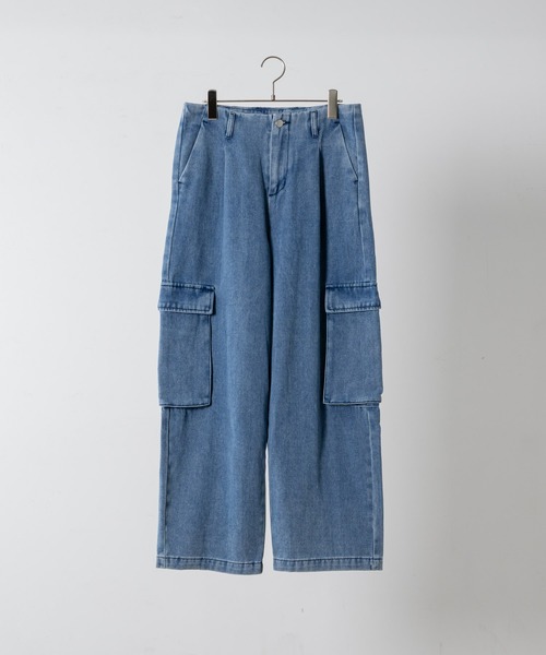 ワイドカーゴデニム セール】wide kago denim pants ワイドカーゴデニムパンツ made