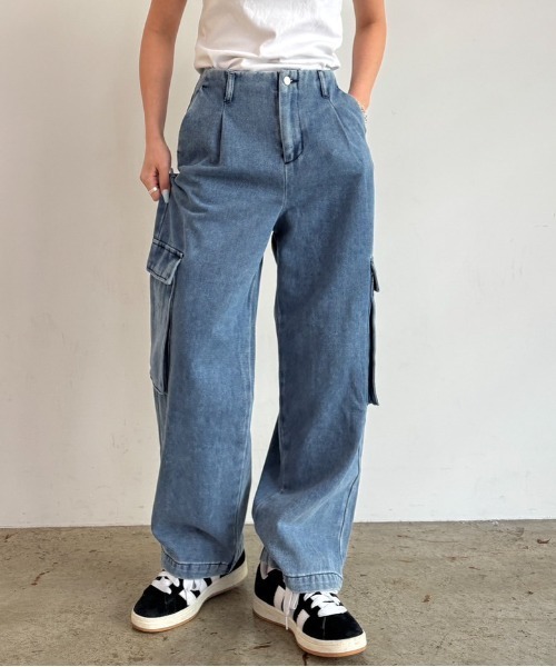 fuv.(ファブ)の「wide kago denim pants ワイドカーゴデニムパンツ made in INTER FACTORY(カーゴパンツ・メンズ・ブラック/ブルー/ネイビー・SMALL/MEDIUM/LARGE)」の12枚目の写真