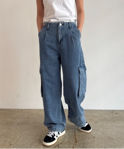 fuv.(ファブ)の「wide kago denim pants ワイドカーゴデニムパンツ made in INTER FACTORY(カーゴパンツ・メンズ・ブラック/ブルー/ネイビー・SMALL/MEDIUM/LARGE)」の13枚目の写真