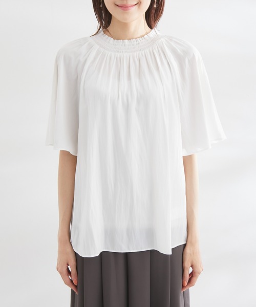 ROPE' PICNIC（ロペピクニック）の「洗える/シャーリングフリルフレアスリーブ（シャツ/ブラウス・レディース・チャコールグレー/ホワイト/ホワイト系その他/ベージュ/ラベンダー・38）」の8枚目の写真