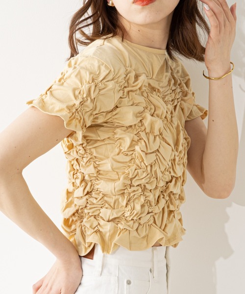 Chico（チコ）の「短丈シャーリングチビT（Tシャツ/カットソー・レディース・ホワイト/ダークブラウン/グレー/イエロー・FREE）」の4枚目の写真