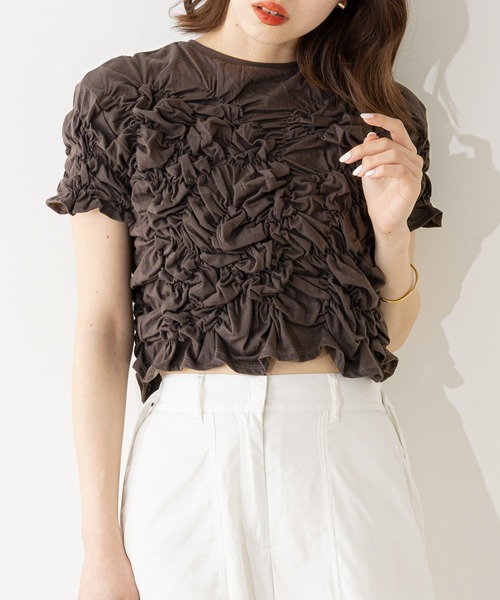 Chico（チコ）の「短丈シャーリングチビT（Tシャツ/カットソー・レディース・ホワイト/ダークブラウン/グレー/イエロー・FREE）」の10枚目の写真