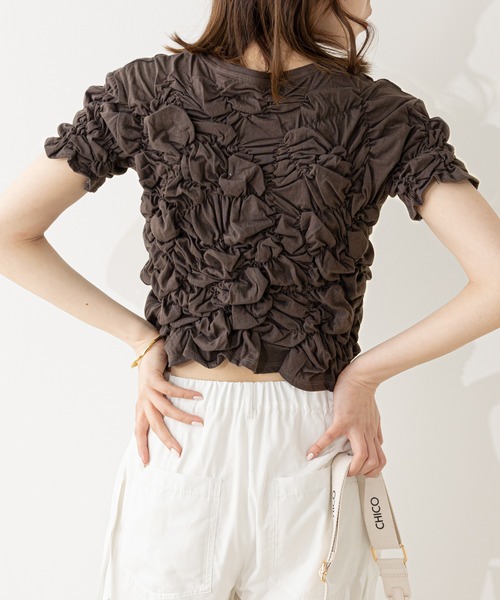 Chico（チコ）の「短丈シャーリングチビT（Tシャツ/カットソー・レディース・ホワイト/ダークブラウン/グレー/イエロー・FREE）」の11枚目の写真