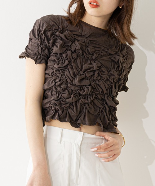 Chico（チコ）の「短丈シャーリングチビT（Tシャツ/カットソー・レディース・ホワイト/ダークブラウン/グレー/イエロー・FREE）」の12枚目の写真