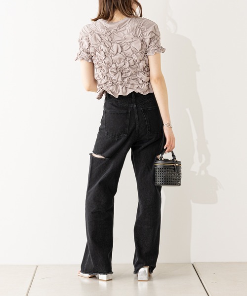 Chico（チコ）の「短丈シャーリングチビT（Tシャツ/カットソー・レディース・ホワイト/ダークブラウン/グレー/イエロー・FREE）」の9枚目の写真