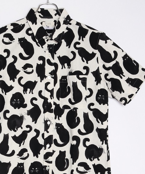 日本製 ネコ柄 ルーズサイズ 総柄半袖シャツ（シャツ/ブラウス