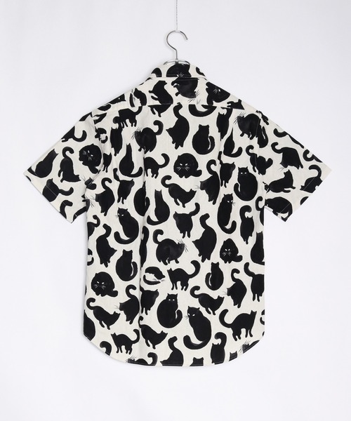 日本製 ネコ柄 ルーズサイズ 総柄半袖シャツ（シャツ/ブラウス