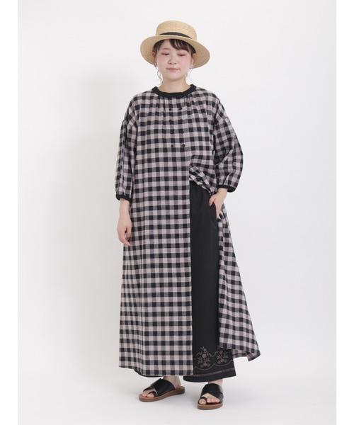 Samansa Mos2(サマンサ モスモス)の「ダブル釦チェックワンピース(ワンピース・レディース・ブラウン/グレー/ブラック・フリ-)」の3枚目の写真