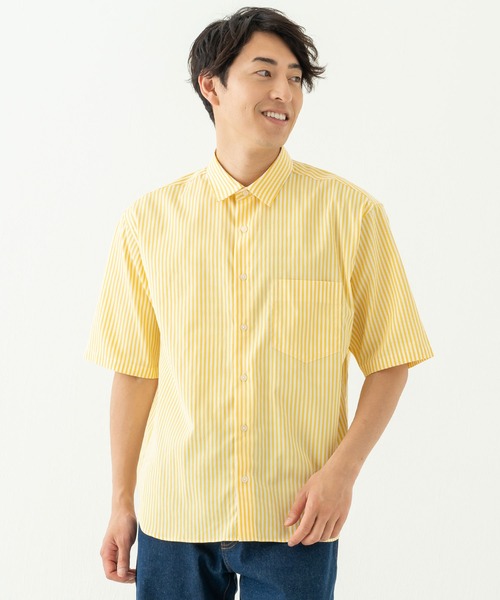 BRICK & SONS（ブリックアンドサンズ）の「リラックスバックプリーツシャツ半袖＜イエローストライプ＞（シャツ/ブラウス・メンズ・イエロー・XS/S/M/L）」の5枚目の写真
