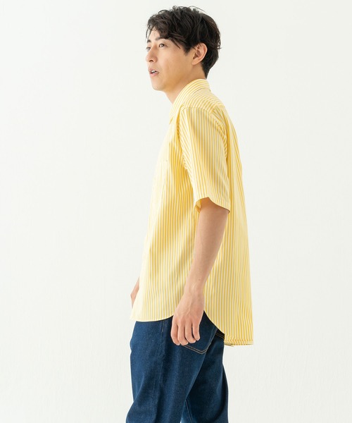 BRICK & SONS（ブリックアンドサンズ）の「リラックスバックプリーツシャツ半袖＜イエローストライプ＞（シャツ/ブラウス・メンズ・イエロー・XS/S/M/L）」の7枚目の写真