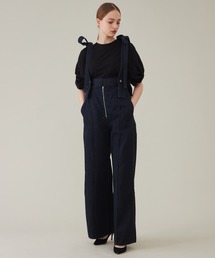 【LIVINGTONE/リヴィントーン】BLEK5 - Zipper fly high waist with suspenders/デニムパンツ