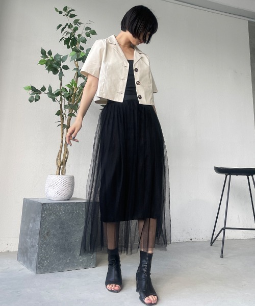 SEN TOKYO(セントーキョー)の「女性のマストアイテム。Aラインメッシュフレアロングスカート(スカート・レディース・グレー/ブラック/ホワイト・FREE)」の19枚目の写真