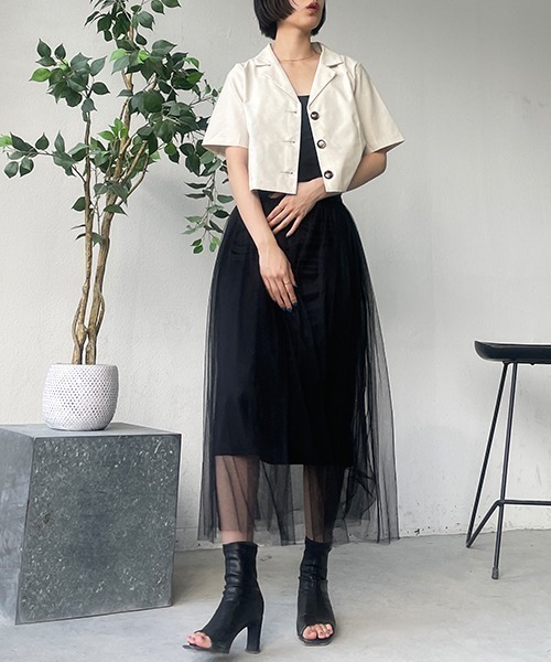 SEN TOKYO(セントーキョー)の「女性のマストアイテム。Aラインメッシュフレアロングスカート(スカート・レディース・グレー/ブラック/ホワイト・FREE)」の18枚目の写真
