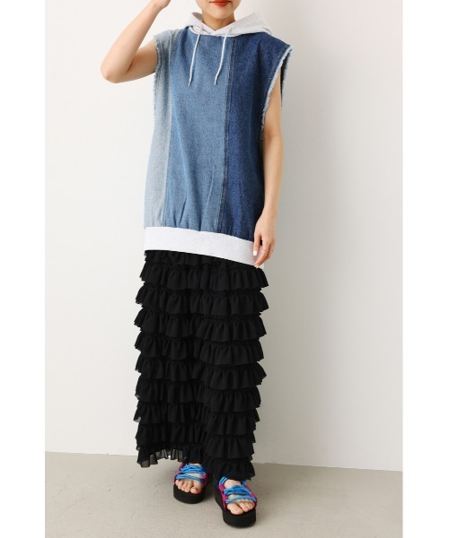 RODEO CROWNS WIDE BOWL(ロデオクラウンズワイドボウル)の「DENIM CUSTOM フードベスト(ベスト・レディース・ブルー系その他/ブルー・FREE)」の6枚目の写真