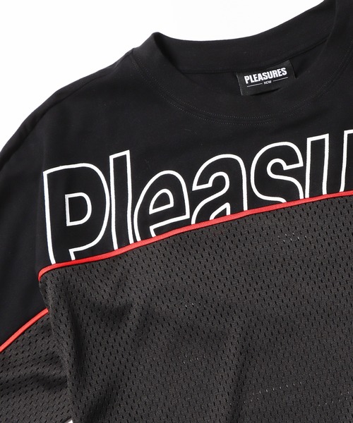 PLEASURES リビール ロゴ メッシュ オーバーサイズ Tシャツ PLEASURES（プレジャー）の「PLEASURES/プレジャーズ REVEAL