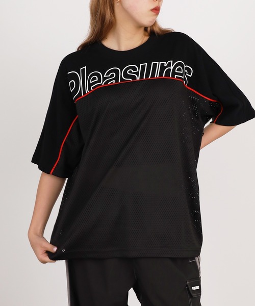 PLEASURES リビール ロゴ メッシュ オーバーサイズ Tシャツ PLEASURES（プレジャー）の「PLEASURES/プレジャーズ REVEAL