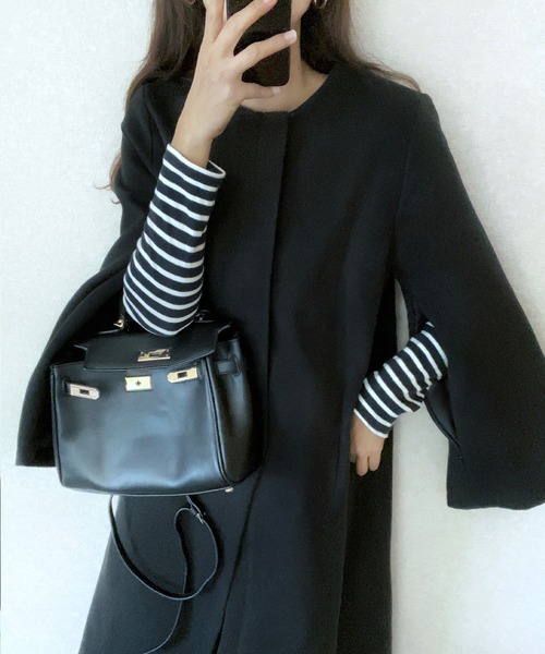 LAUIR（ラウアー）の「ノーカラースリットスリーブコート（ノーカラーコート・レディース・ダークグレー/ブラック/ダークブラウン・LARGE/MEDIUM）」の4枚目の写真