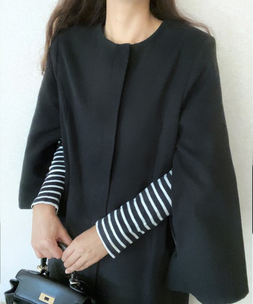 LAUIR（ラウアー）の「ノーカラースリットスリーブコート（ノーカラーコート・レディース・ダークグレー/ブラック/ダークブラウン・LARGE/MEDIUM）」の5枚目の写真