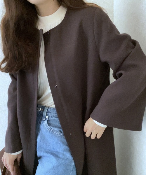 LAUIR（ラウアー）の「ノーカラースリットスリーブコート（ノーカラーコート・レディース・ダークグレー/ブラック/ダークブラウン・LARGE/MEDIUM）」の11枚目の写真