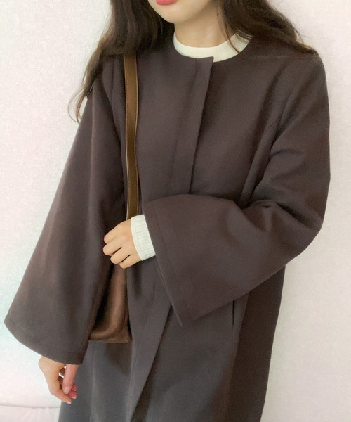 LAUIR（ラウアー）の「ノーカラースリットスリーブコート（ノーカラーコート・レディース・ダークグレー/ブラック/ダークブラウン・LARGE/MEDIUM）」の12枚目の写真