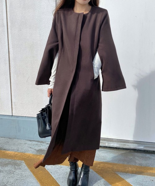 LAUIR（ラウアー）の「ノーカラースリットスリーブコート（ノーカラーコート・レディース・ダークグレー/ブラック/ダークブラウン・LARGE/MEDIUM）」の13枚目の写真