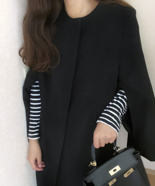 LAUIR（ラウアー）の「ノーカラースリットスリーブコート（ノーカラーコート・レディース・ダークグレー/ブラック/ダークブラウン・LARGE/MEDIUM）」の14枚目の写真