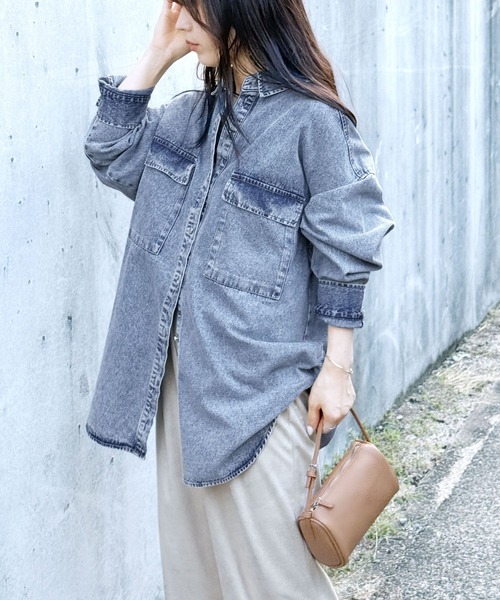 reca（レカ）の「デニムシャツジャケット（デニムジャケット・レディース・ブルー/ブラック/ネイビー・FREE）」の11枚目の写真