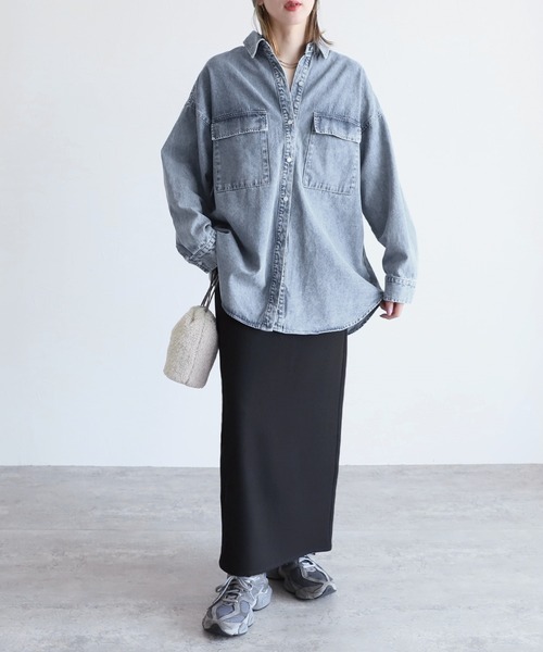 reca（レカ）の「デニムシャツジャケット（デニムジャケット・レディース・ブルー/ブラック/ネイビー・FREE）」の6枚目の写真