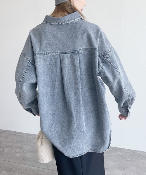 reca（レカ）の「デニムシャツジャケット（デニムジャケット・レディース・ブルー/ブラック/ネイビー・FREE）」の5枚目の写真