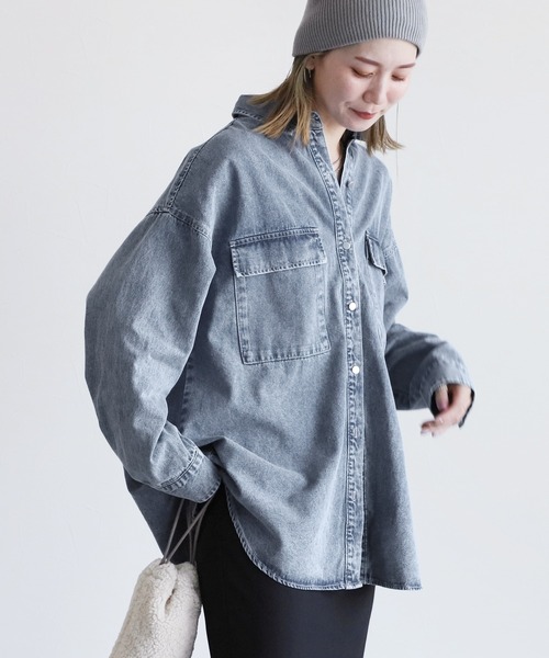 reca（レカ）の「デニムシャツジャケット（デニムジャケット・レディース・ブルー/ブラック/ネイビー・FREE）」の4枚目の写真