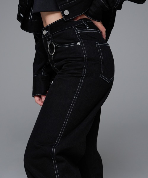 adree（アドリー）の「stitch denim  pants/ステッチデニムパンツ（デニムパンツ・レディース・ブラック/グレー・SMALL/MEDIUM）」の5枚目の写真