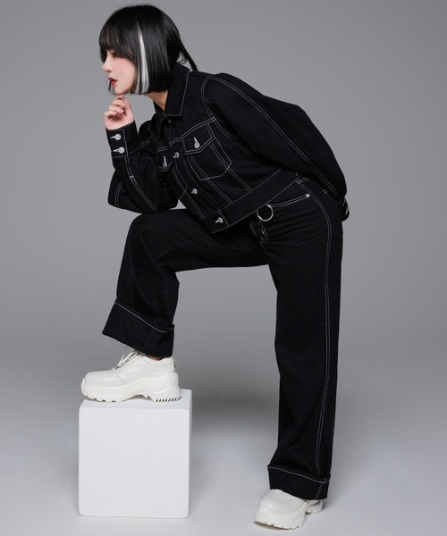 adree(アドリー)の「stitch denim pants/ステッチデニムパンツ(デニムパンツ・レディース・ブラック/グレー・SMALL/MEDIUM)」の3枚目の写真