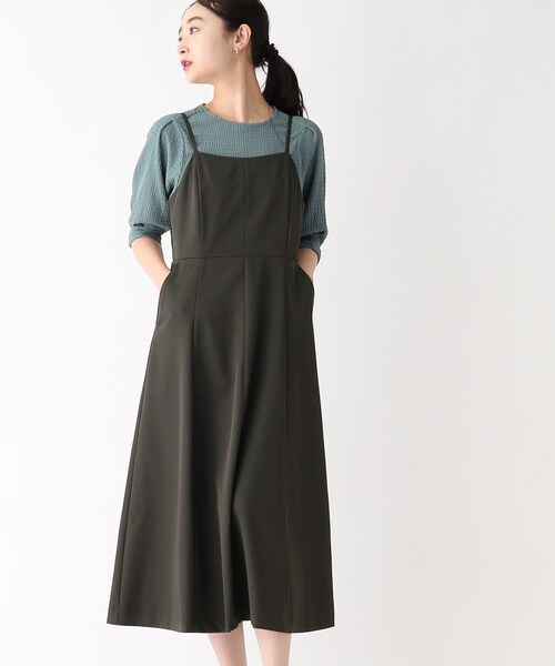 OPAQUE.CLIP（オペークドットクリップ）の「◆切替フィット＆フレアキャミワンピース【洗濯洗い可／イージーケア】（ワンピース・レディース・ボルドー/チャコールグレー・42/38/40）」の2枚目の写真