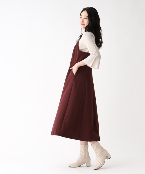 OPAQUE.CLIP（オペークドットクリップ）の「◆切替フィット＆フレアキャミワンピース【洗濯洗い可／イージーケア】（ワンピース・レディース・ボルドー/チャコールグレー・42/38/40）」の4枚目の写真