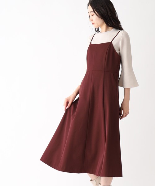 OPAQUE.CLIP（オペークドットクリップ）の「◆切替フィット＆フレアキャミワンピース【洗濯洗い可／イージーケア】（ワンピース・レディース・ボルドー/チャコールグレー・42/38/40）」の6枚目の写真
