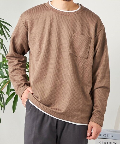 SHIPS any(シップス エニィ)の「SHIPS any: パールワッフル フェイクレイヤード Tシャツ (ロンT)◇(Tシャツ/カットソー・メンズ・オリーブ/ベージュ/グレー/ダークグレー/ネイビー/ナチュラル・LARGE/X-LARGE/SMALL/MEDIUM)」の4枚目の写真
