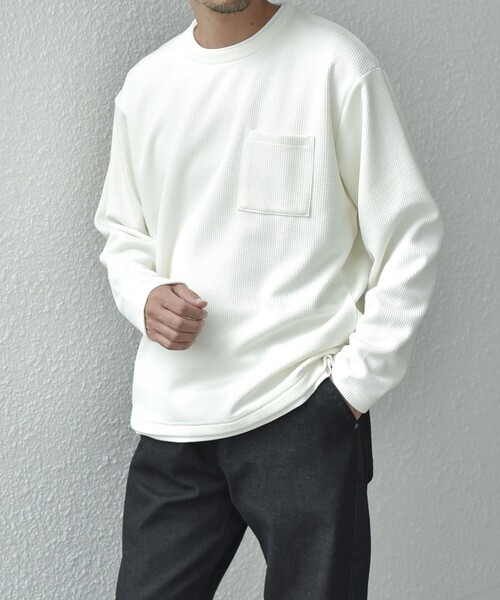 SHIPS any(シップス エニィ)の「SHIPS any: パールワッフル フェイクレイヤード Tシャツ (ロンT)◇(Tシャツ/カットソー・メンズ・オリーブ/ベージュ/グレー/ダークグレー/ネイビー/ナチュラル・LARGE/X-LARGE/SMALL/MEDIUM)」の5枚目の写真