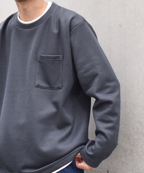 SHIPS any(シップス エニィ)の「SHIPS any: パールワッフル フェイクレイヤード Tシャツ (ロンT)◇(Tシャツ/カットソー・メンズ・オリーブ/ベージュ/グレー/ダークグレー/ネイビー/ナチュラル・LARGE/X-LARGE/SMALL/MEDIUM)」の3枚目の写真