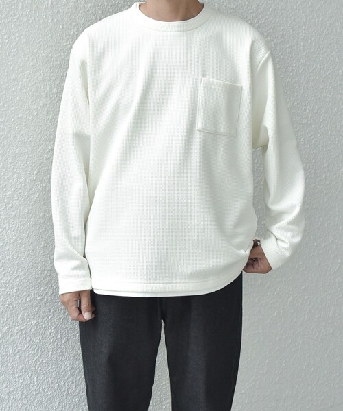 SHIPS any(シップス エニィ)の「SHIPS any: パールワッフル フェイクレイヤード Tシャツ (ロンT)◇(Tシャツ/カットソー・メンズ・オリーブ/ベージュ/グレー/ダークグレー/ネイビー/ナチュラル・LARGE/X-LARGE/SMALL/MEDIUM)」の9枚目の写真
