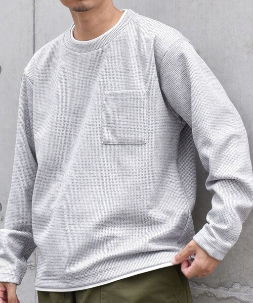 SHIPS any(シップス エニィ)の「SHIPS any: パールワッフル フェイクレイヤード Tシャツ (ロンT)◇(Tシャツ/カットソー・メンズ・オリーブ/ベージュ/グレー/ダークグレー/ネイビー/ナチュラル・LARGE/X-LARGE/SMALL/MEDIUM)」の14枚目の写真