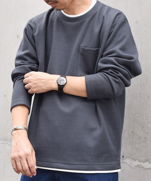 SHIPS any(シップス エニィ)の「SHIPS any: パールワッフル フェイクレイヤード Tシャツ (ロンT)◇(Tシャツ/カットソー・メンズ・オリーブ/ベージュ/グレー/ダークグレー/ネイビー/ナチュラル・LARGE/X-LARGE/SMALL/MEDIUM)」の18枚目の写真