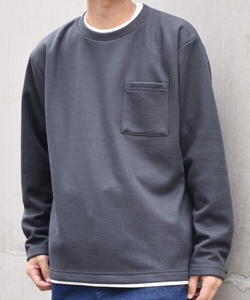 SHIPS any(シップス エニィ)の「SHIPS any: パールワッフル フェイクレイヤード Tシャツ (ロンT)◇(Tシャツ/カットソー・メンズ・オリーブ/ベージュ/グレー/ダークグレー/ネイビー/ナチュラル・LARGE/X-LARGE/SMALL/MEDIUM)」の19枚目の写真