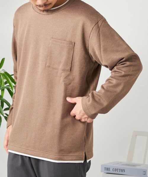 SHIPS any(シップス エニィ)の「SHIPS any: パールワッフル フェイクレイヤード Tシャツ (ロンT)◇(Tシャツ/カットソー・メンズ・オリーブ/ベージュ/グレー/ダークグレー/ネイビー/ナチュラル・LARGE/X-LARGE/SMALL/MEDIUM)」の22枚目の写真
