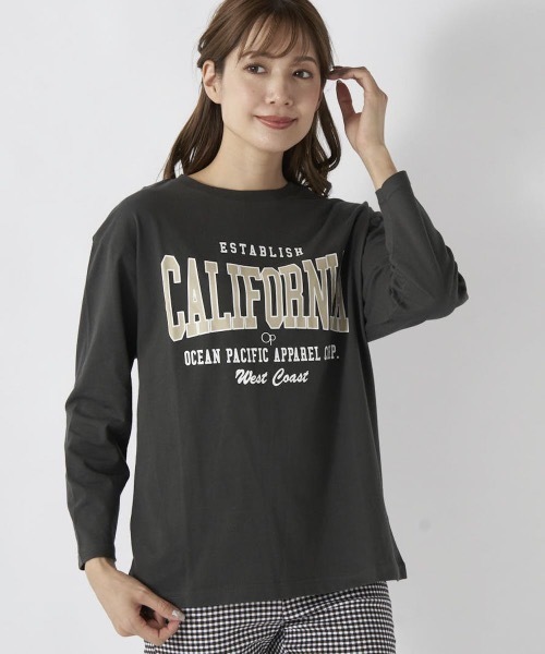 Ocean Pacific(オーシャンパシフィック)の「【OP:オーピー】レディースロゴ長袖Tシャツ ロングTシャツ(Tシャツ/カットソー・レディース・ホワイト/ベージュ/グリーン/ヘザーグレー/チャコール・MEDIUM/LARGE/X-LARGE)」の3枚目の写真